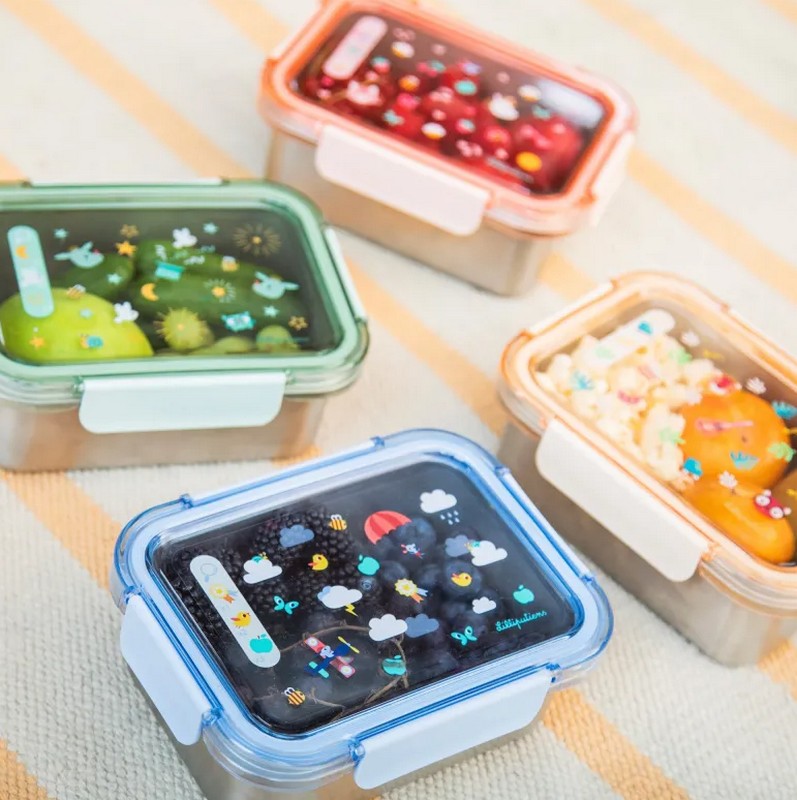 Portamerenda in acciaio per bambini con coperchio con gioco “cerca e trova”